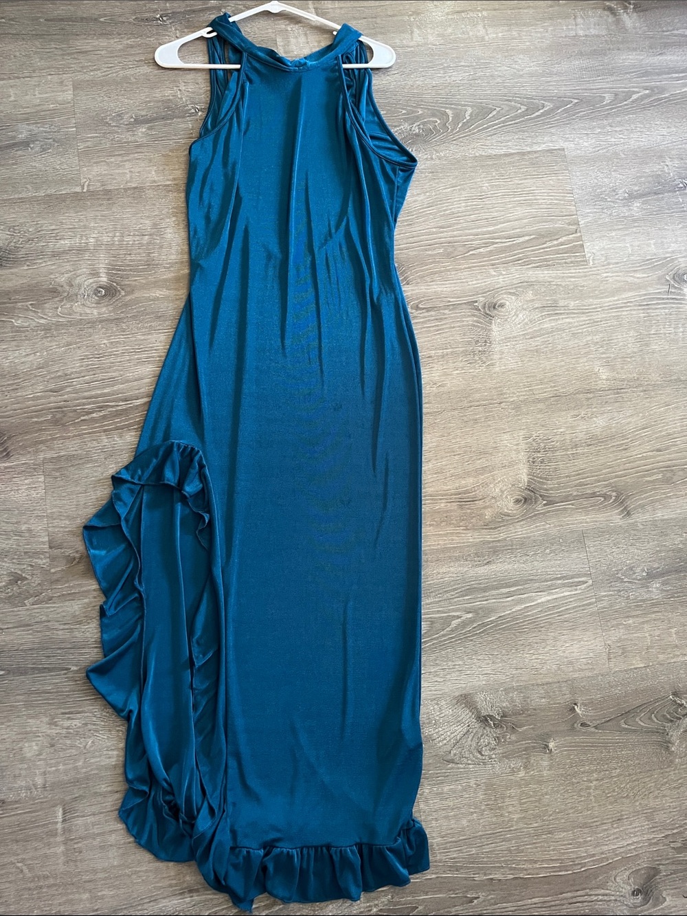 SHEIN Teal Ruffle-Hem Sleeveless Maxi Dress